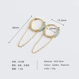 925 Silver 10mm Hoop Earrings CZ Chain Tassel Earrings