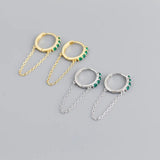 925 Silver 10mm Hoop Earrings CZ Chain Tassel Earrings