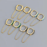 925 Silver 10mm Hoop Earrings CZ Chain Tassel Earrings