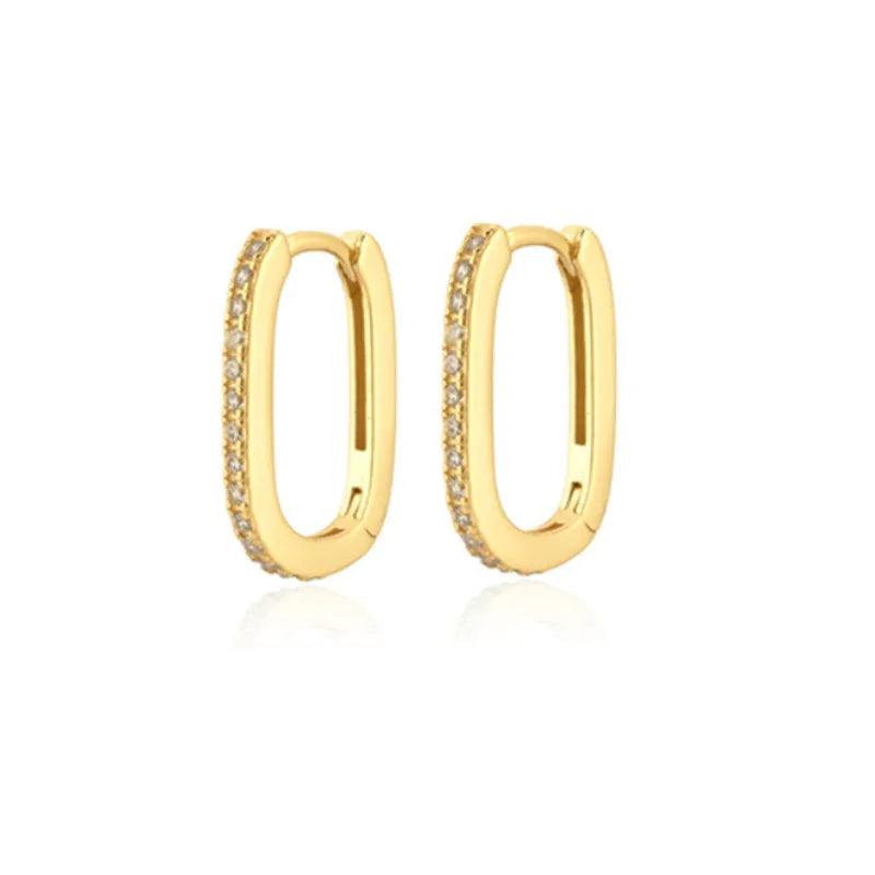 925 Silver Zircon Hoop Earrings Punk Oval Jewelry