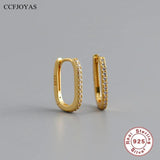 925 Silver Zircon Hoop Earrings Punk Oval Jewelry
