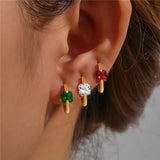 S925 Silver Green Gemstones Hoop Earrings Light Retro Red/Green/White Zircon Ear