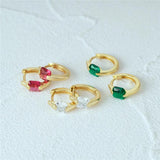 S925 Silver Green Gemstones Hoop Earrings Light Retro Red/Green/White Zircon Ear