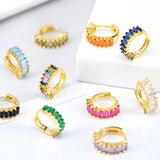 925 Silver Colorful Crystal Hoop Earrings 9mm for Women Party Jewelry