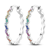 Colorful Wave Pattern Hoop Earrings 925 Sterling Silver for Women