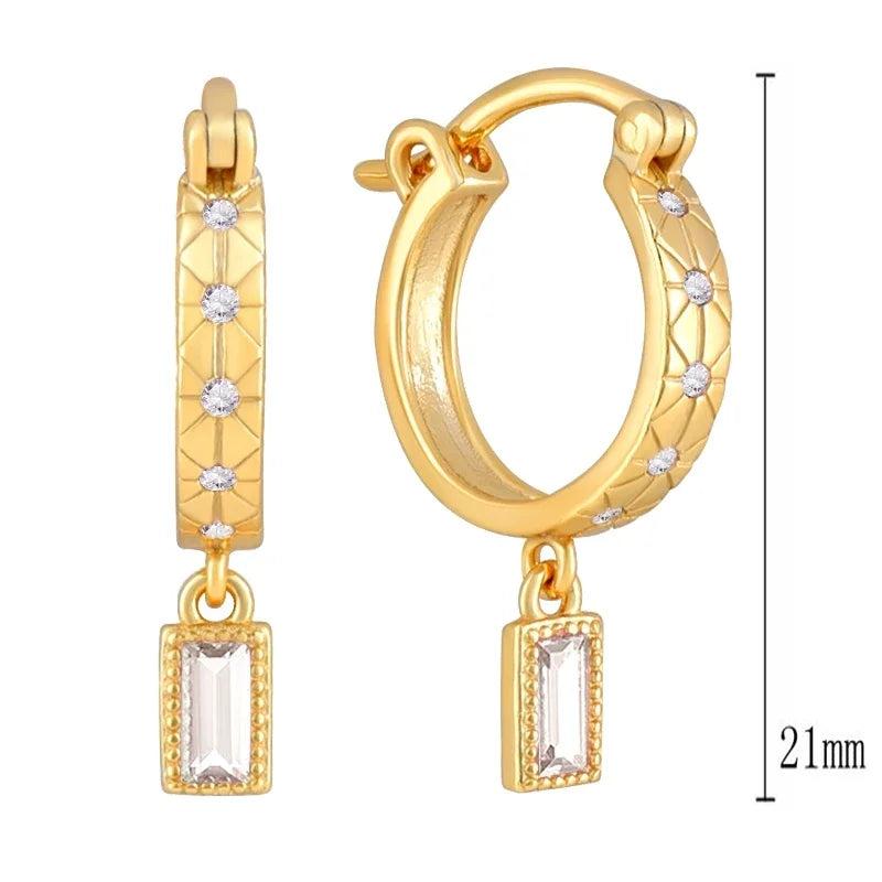 Sterling Silver Pink CZ Square Hoop Earrings