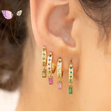Sterling Silver Pink CZ Square Hoop Earrings