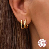 925 Sterling Silver Geometric Hoop Earrings Minimalist Design