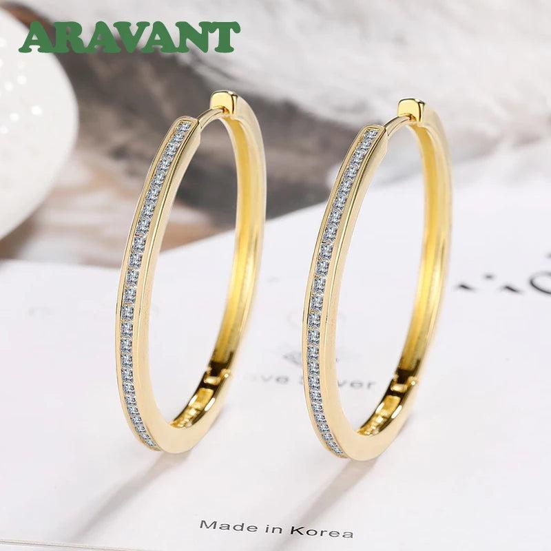 925 Silver 35MM Zircon Hoop Earring Women Jewelry Gift