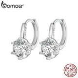 Platinum Plated CZ 925 Silver Hoop Earrings, Small Round Huggie for Women