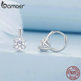 Platinum Plated CZ 925 Silver Hoop Earrings, Small Round Huggie for Women