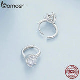 Platinum Plated CZ 925 Silver Hoop Earrings, Small Round Huggie for Women