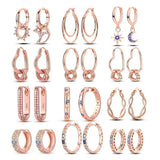 Sparkling Pave CZ U Heart Rose Hoop Earrings 925 Silver Women Earring