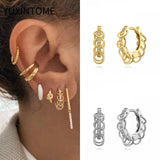 925 Silver Ear Turn Hoop Earrings Zircon Punk Style Fine Jewelry