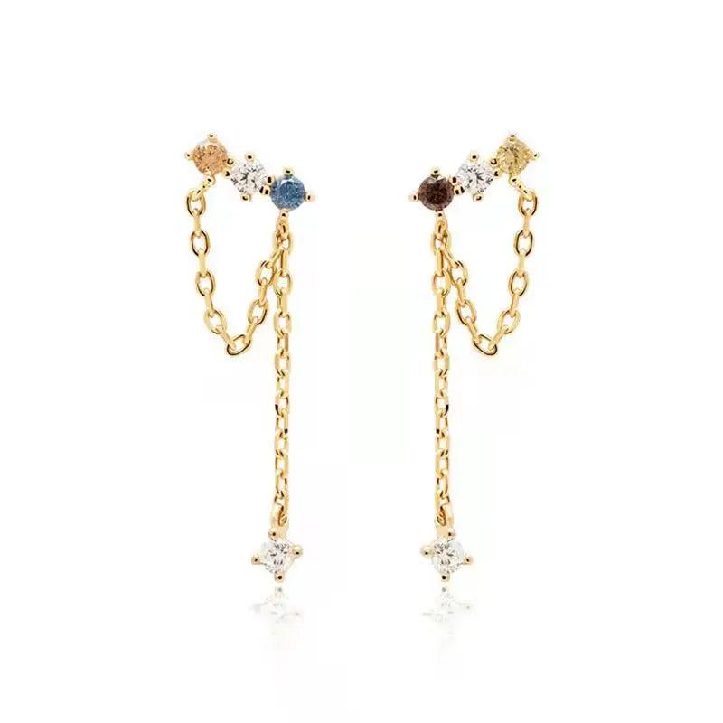 925 Silver Colorful Zircon Tassel Earrings Gift