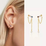 925 Silver Colorful Zircon Tassel Earrings Gift