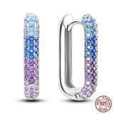 925 Silver Hoop Earrings Colorful CZ Star Moon Studs