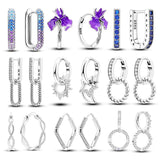 925 Silver Hoop Earrings Colorful CZ Star Moon Studs