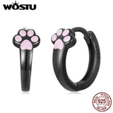 925 Silver Pink Cat Paw Hoop Earrings Women Jewelry