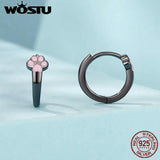 925 Silver Pink Cat Paw Hoop Earrings Women Jewelry