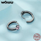 925 Silver Pink Cat Paw Hoop Earrings Women Jewelry