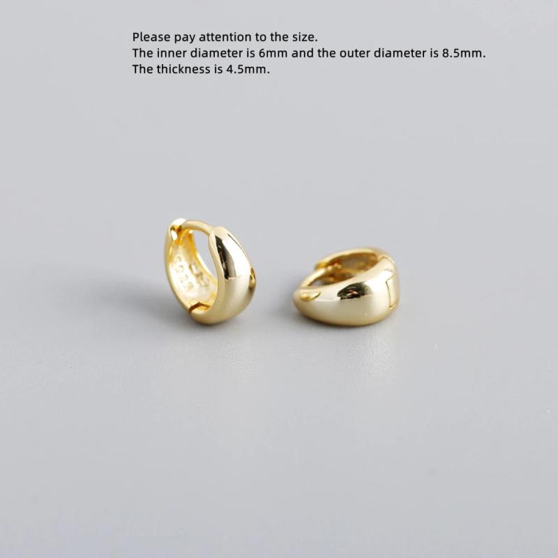 925 Silver Classic Golden Wide Noodles Round Ear Ring