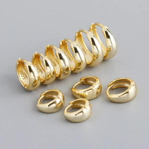 925 Silver Classic Golden Wide Noodles Round Ear Ring