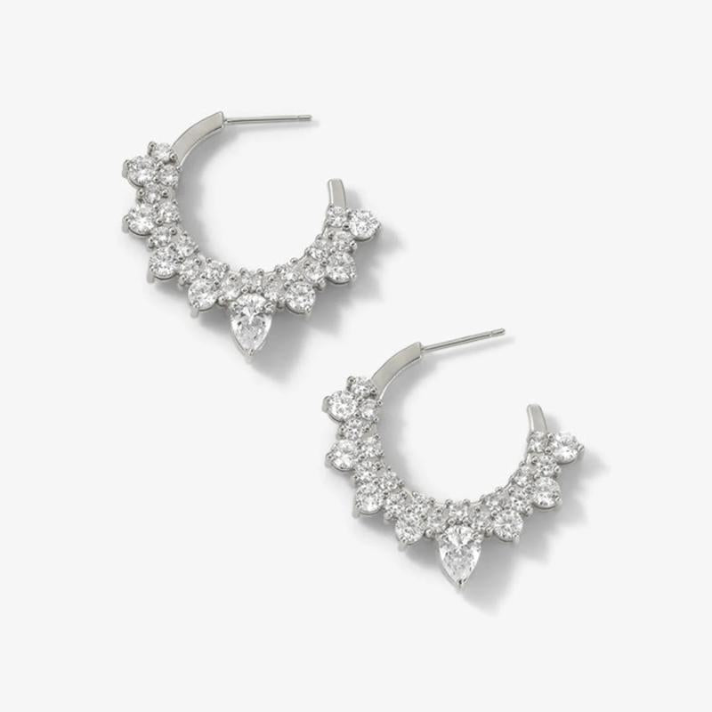 925 Silver Queen Hoops Piercing Clips Zircon Pave Jewels