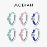 925 Silver Enamel Hearts Hoop Earrings CZ Small Ear Buckles