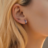925 Silver Enamel Hearts Hoop Earrings CZ Small Ear Buckles