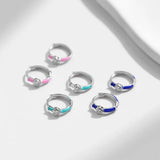 925 Silver Enamel Hearts Hoop Earrings CZ Small Ear Buckles