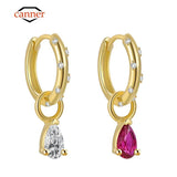 925 Silver Water Drop Hoop Earrings CZ Wedding Jewelry