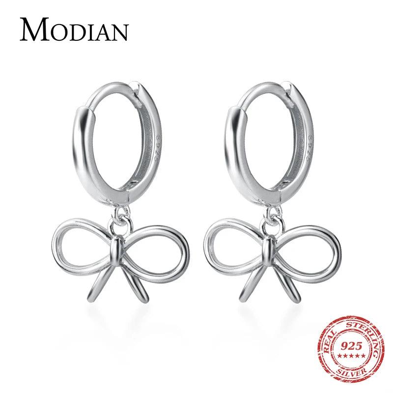 Bowknot Shape Hoop Earrings 925 Silver Women's Jewelry Gift
