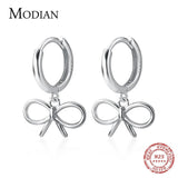 Bowknot Shape Hoop Earrings 925 Silver Women's Jewelry Gift