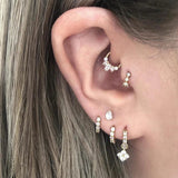 925 Silver Pink Purple Zircon Piercing Hoop Earrings