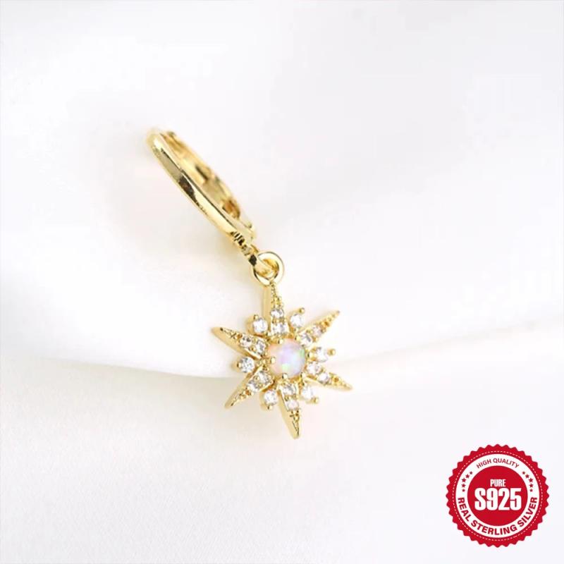 S925 Star Moon Zircon Opal Stud Earrings for Women Wedding Jewelry
