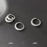 925 Silver Frosted Hoop Earrings for Women - 12mm 14mm Thick Round Shine Design