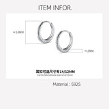 925 Silver Frosted Hoop Earrings for Women - 12mm 14mm Thick Round Shine Design