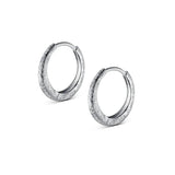 925 Silver Frosted Hoop Earrings for Women - 12mm 14mm Thick Round Shine Design
