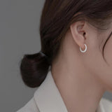 925 Silver Frosted Hoop Earrings for Women - 12mm 14mm Thick Round Shine Design