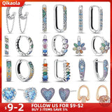 925 Silver Colorful Zircon Geometric Earrings Women Birthday Gift