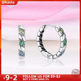 925 Silver Colorful Zircon Geometric Earrings Women Birthday Gift