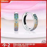 925 Silver Colorful Zircon Geometric Earrings Women Birthday Gift