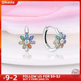 925 Silver Colorful Zircon Geometric Earrings Women Birthday Gift