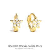 925 Silver Round Star Hoop Earrings Zircon Circle Jewelry Brincos