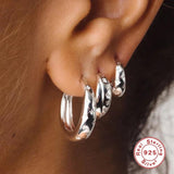 925 Sterling Silver Round Thick Hoops Earrings 8/9/11mm