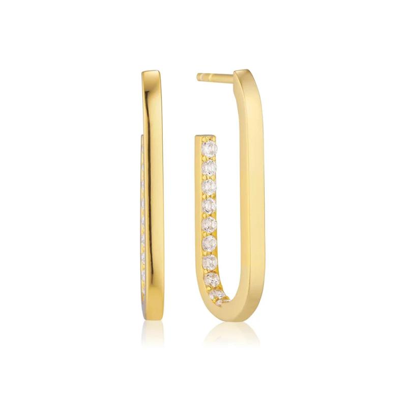 925 Silver Long Hoop Earrings Zircon Inlaid Geometric Loop Earrings
