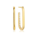 925 Silver Long Hoop Earrings Zircon Inlaid Geometric Loop Earrings