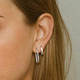 925 Silver Long Hoop Earrings Zircon Inlaid Geometric Loop Earrings