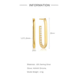 925 Silver Long Hoop Earrings Zircon Inlaid Geometric Loop Earrings